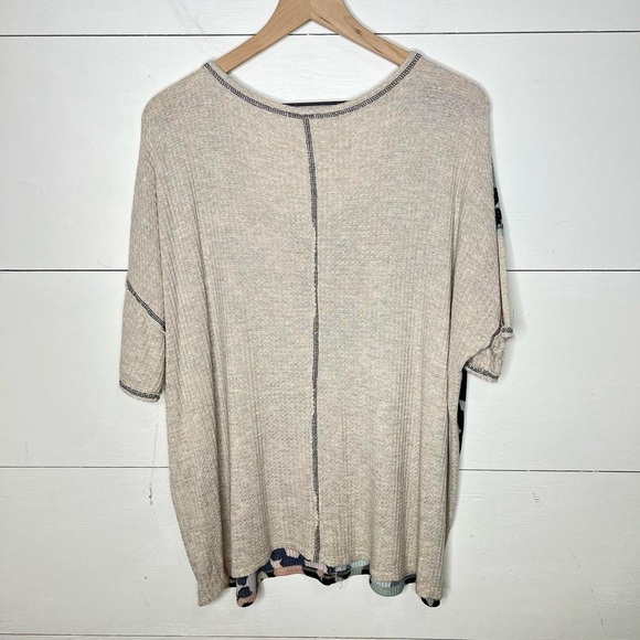 Vanilla Bay • Teal & Pink Leopard Waffle Knit Short Sleeve T-Shirt - Picture 3 of 3